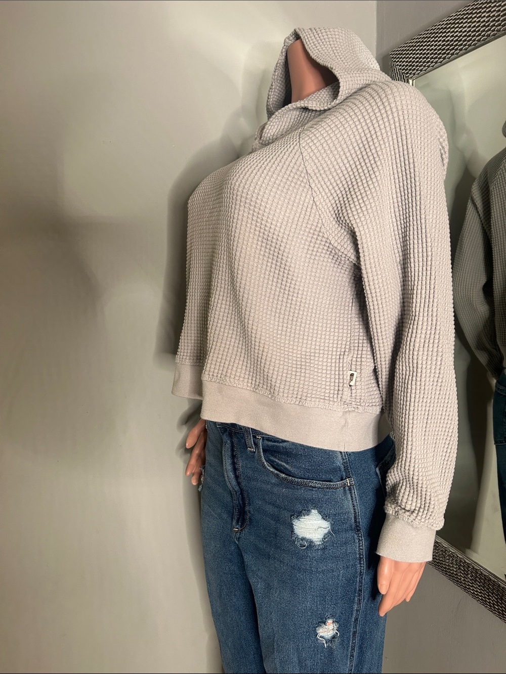 The North Face Women's Waffle-Knit Hooded Sweater in Light Gray